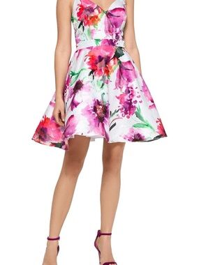 XSCAPE Pink & White Floral Fit-and-Flare Dress